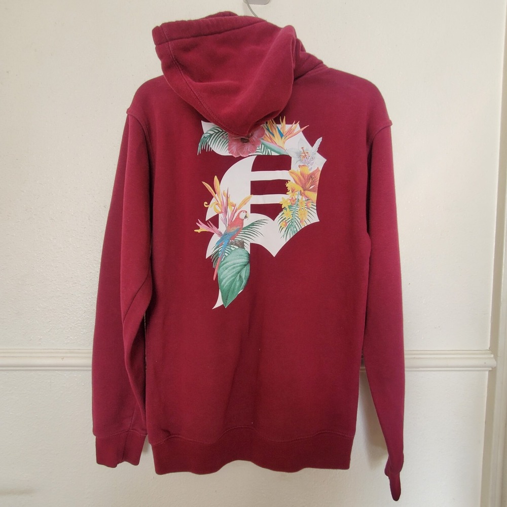 Primitive Skateboarding Maroon Floral Parrot Logo Hoodie Sweatshirt Mens Small